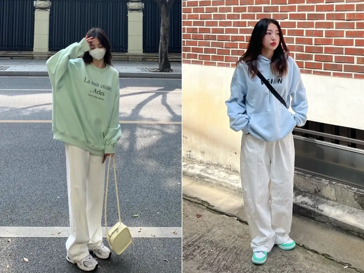 Công thức phối sweater hoặc hoodie cùng quần ống rộng trẻ trung