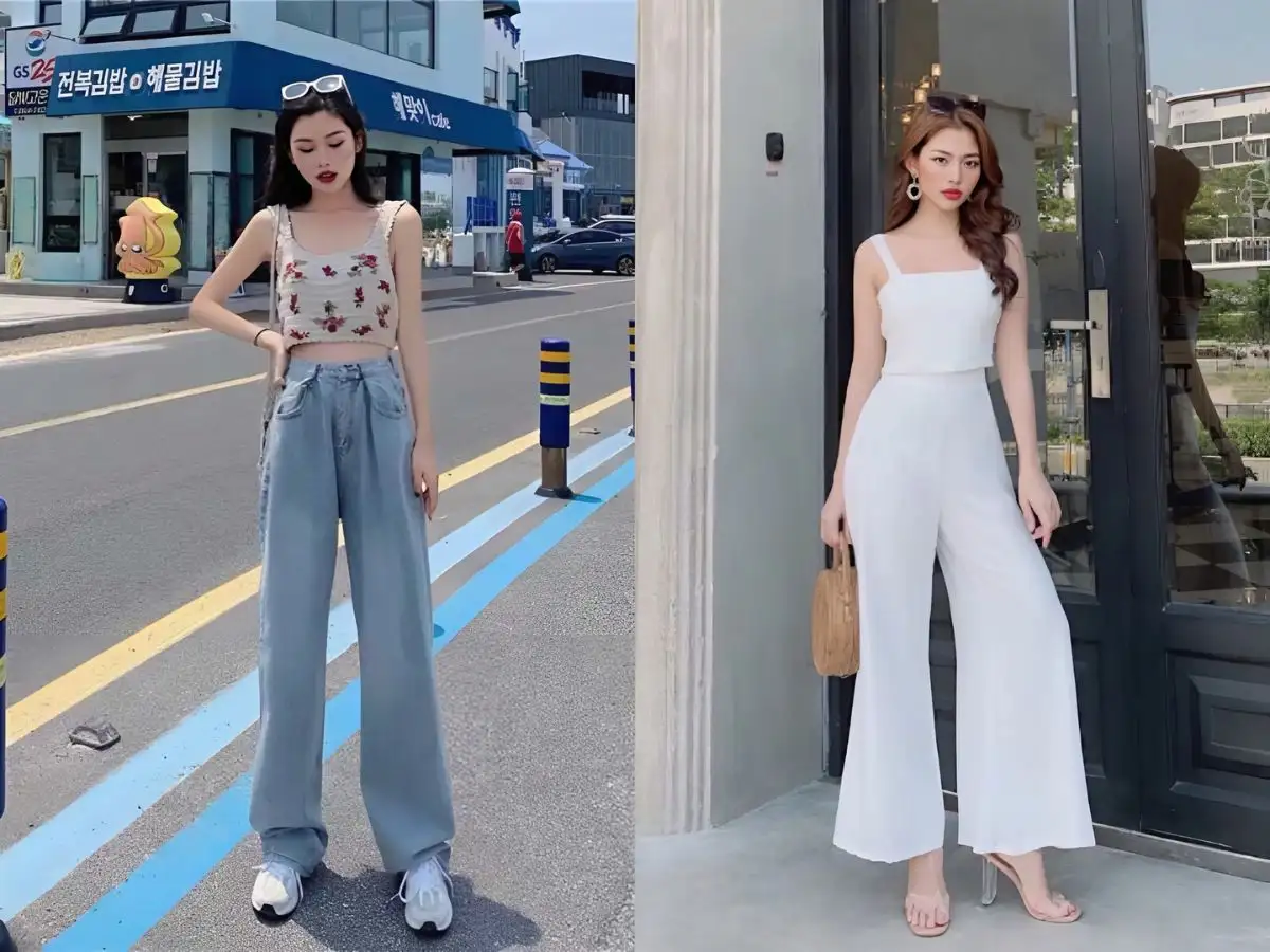 Áo hai dây kết hợp quần ống rộng cho outfit mùa hè nhẹ nhàng