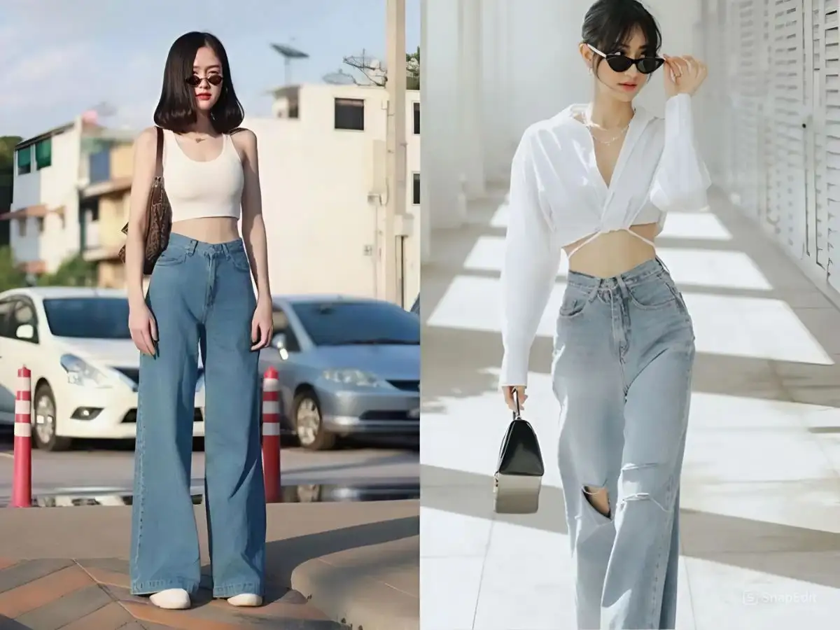 Quần ống rộng cùng áo croptop tôn dáng năng động