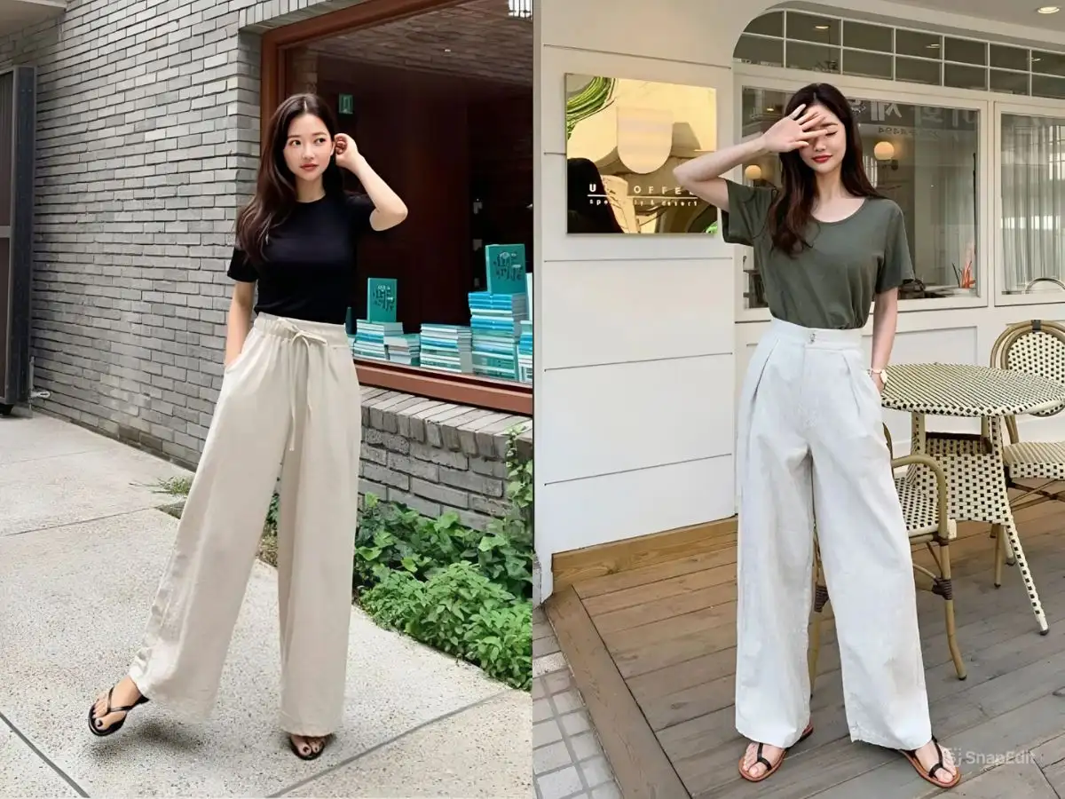  Áo thun phối quần ống rộng đơn giản nhưng luôn hiệu quả