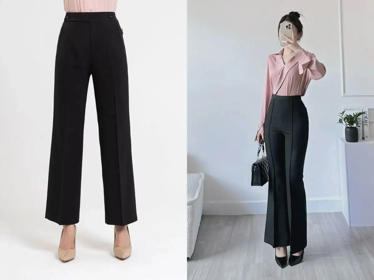 Quần tây ống đứng hoặc ống hơi loe là lựa chọn tuyệt vời cho nàng dáng quả lê