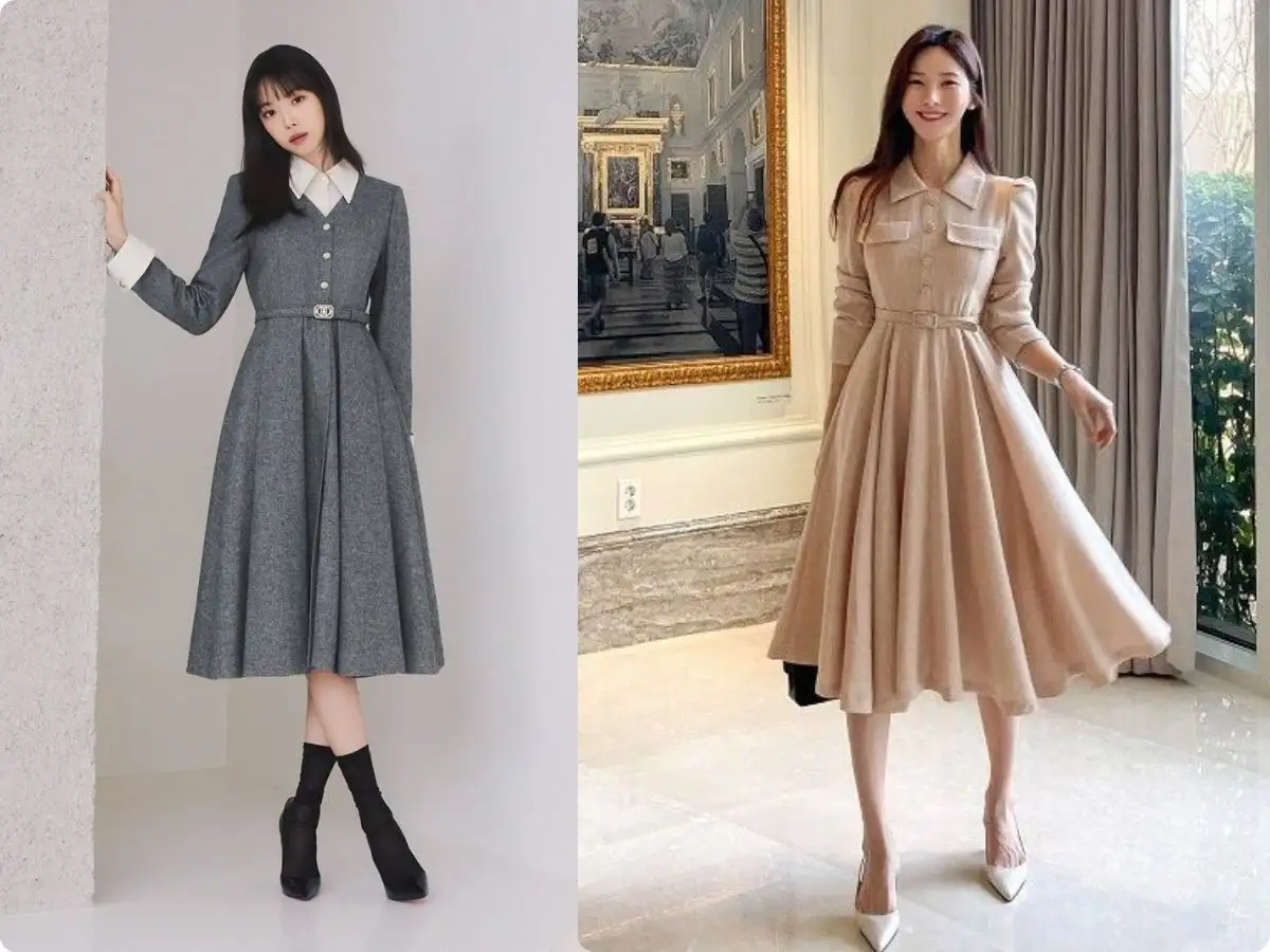 Váy xòe bồng bềnh hay váy có đai lưng bản to sẽ giúp tạo điểm nhấn vòng hai