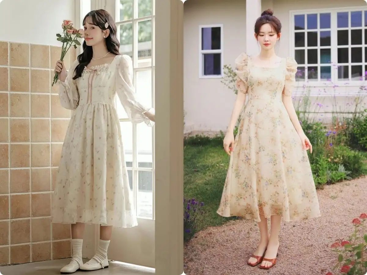 Khi đi dạo phố nàng có thể thể hiện sự nữ tính qua những mẫu váy xòe hoa nhí