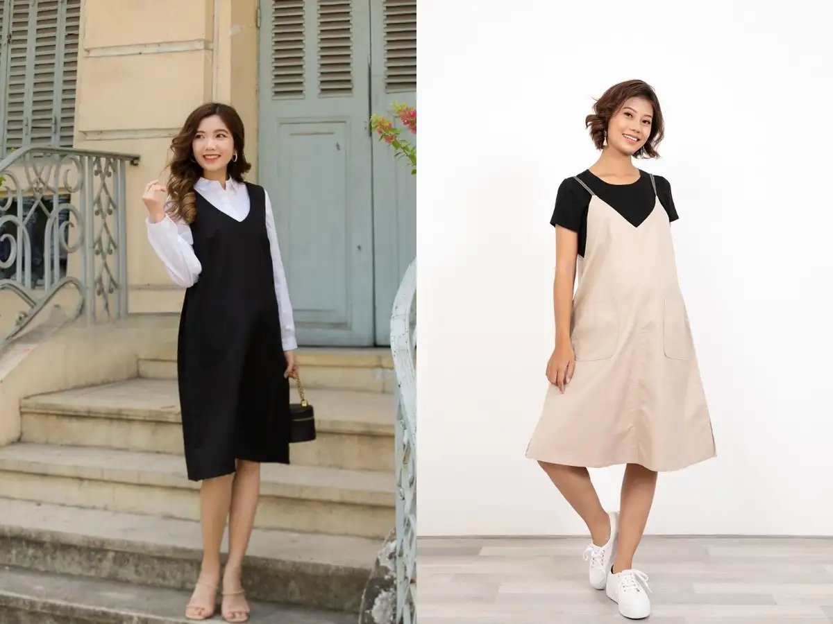 Nguyên tắc phối màu là yếm màu tối kết hợp với áo sáng màu và ngược lại để tạo sự cân bằng