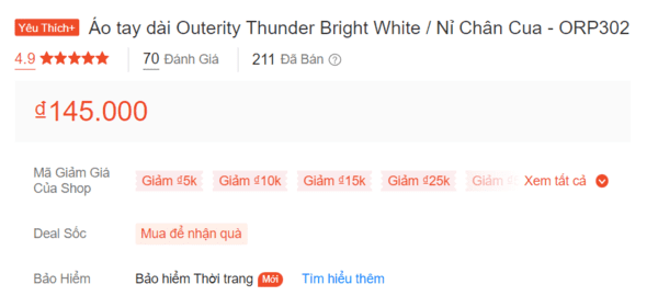 Giá mẫu áo tay dài Outerity Thunder Bright White