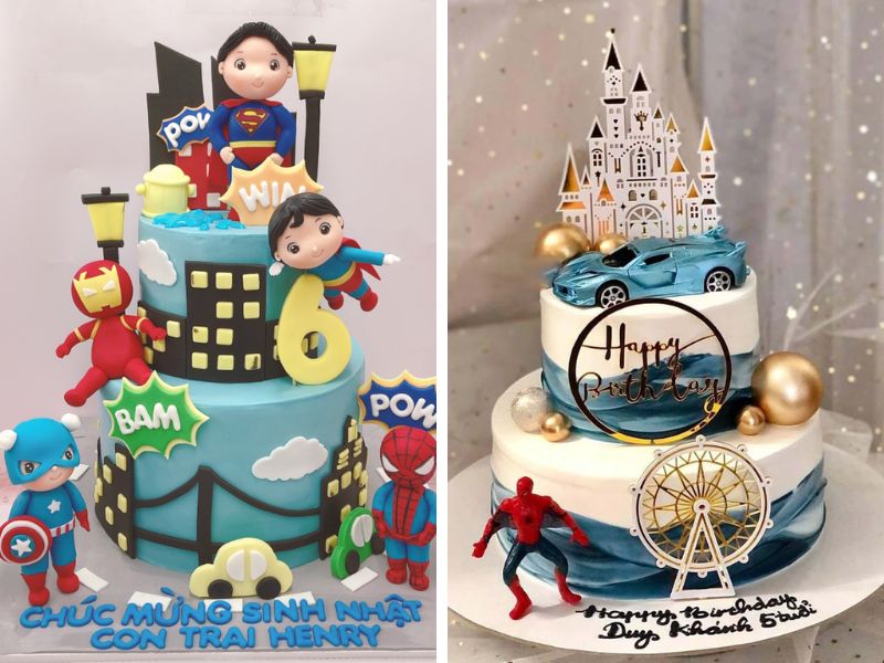 Bánh sinh nhật bé trai 4 tuổi mcqueen và siêu nhân