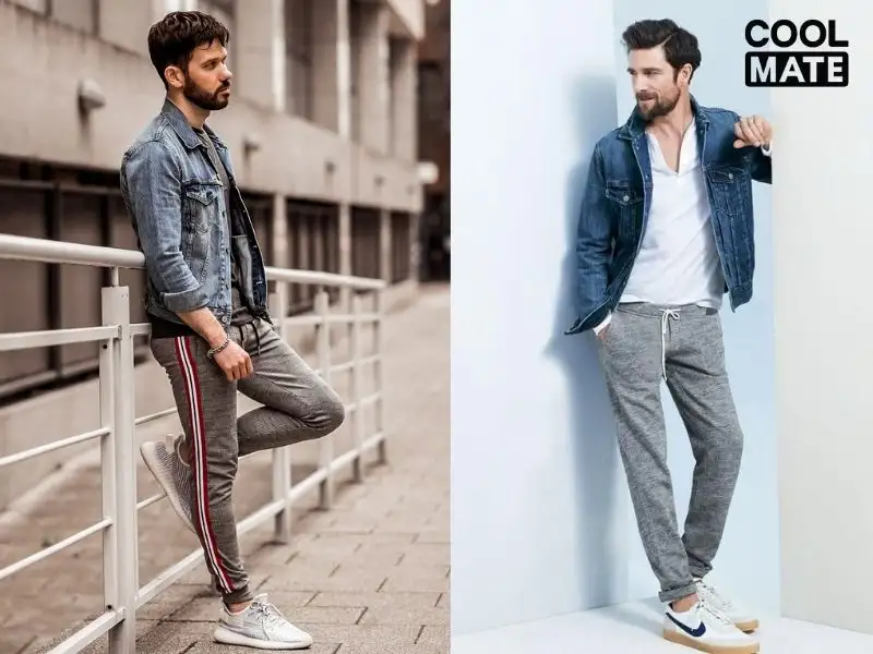 Quần thể thao nam mix cùng áo khoác denim 