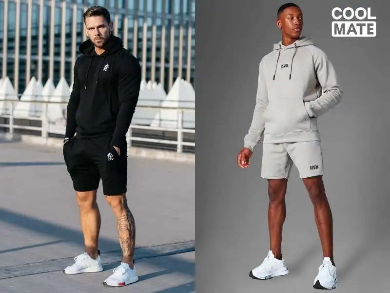 Quần short thể thao mix đồ chung với áo hoodie 