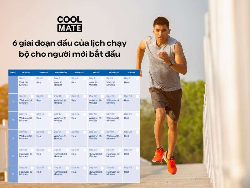 6 giai đoạn đầu của lịch chạy bộ cho người mới bắt đầu