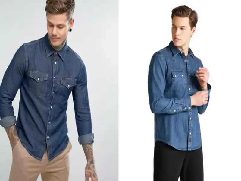 sơ mi denim với quần chinos