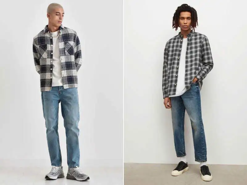 Quần jean + Áo sơ mi flannel