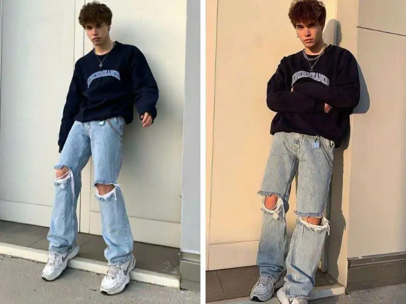 Kết hợp áo sweater cùng quần baggy jean