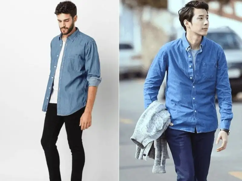 Phối đồ với áo sơ mi tay ngắn nam và áo khoác denim