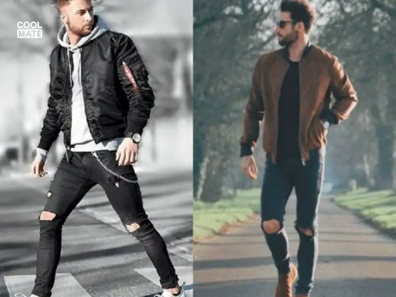 Áo khoác gió với quần jeans tối màu