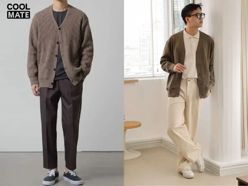 Quần tây mix cùng áo cardigan