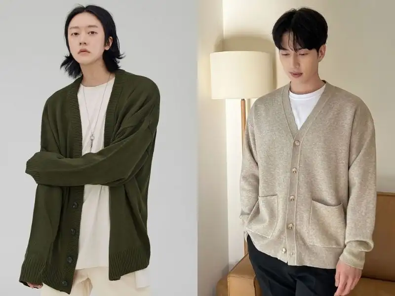 Phối áo cardigan với áo thun cho nam gầy