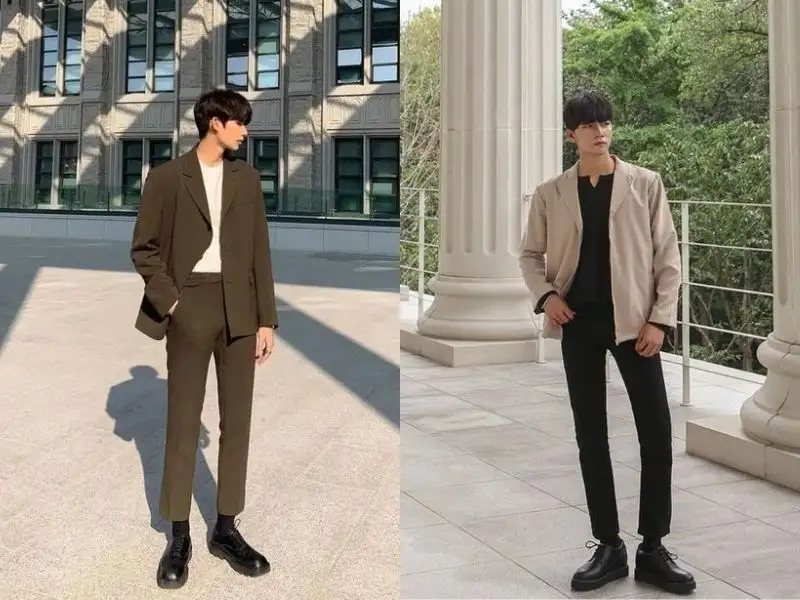 Phối áo blazer với áo thun cho nam gầy