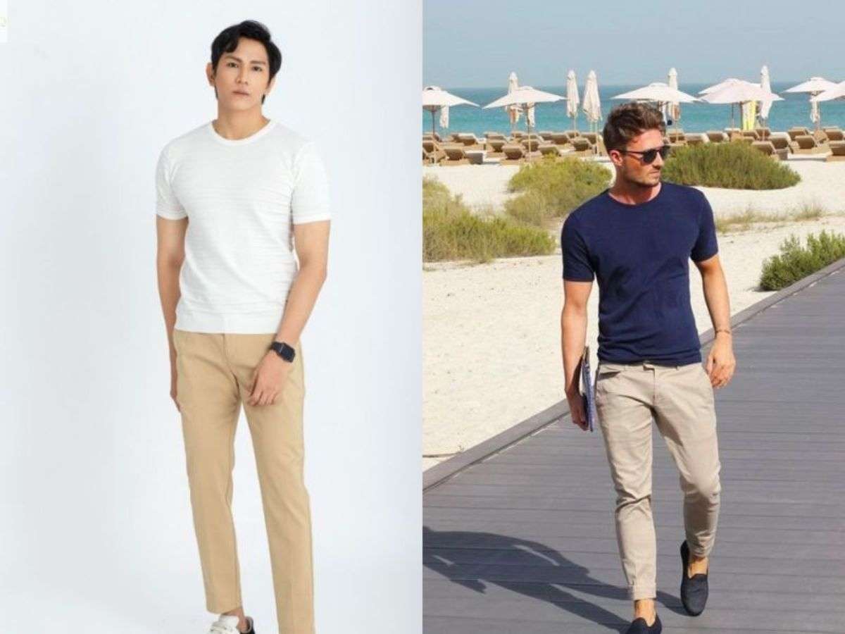 Áo thun phối với mọi kiểu dáng quần kaki 