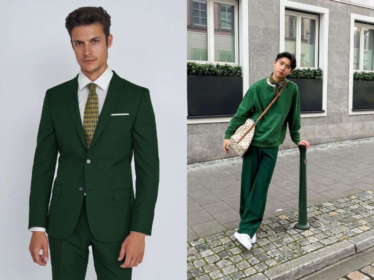 Set suit xanh lục đậm ton sur ton tạo cảm giác mạnh mẽ và quyền lực