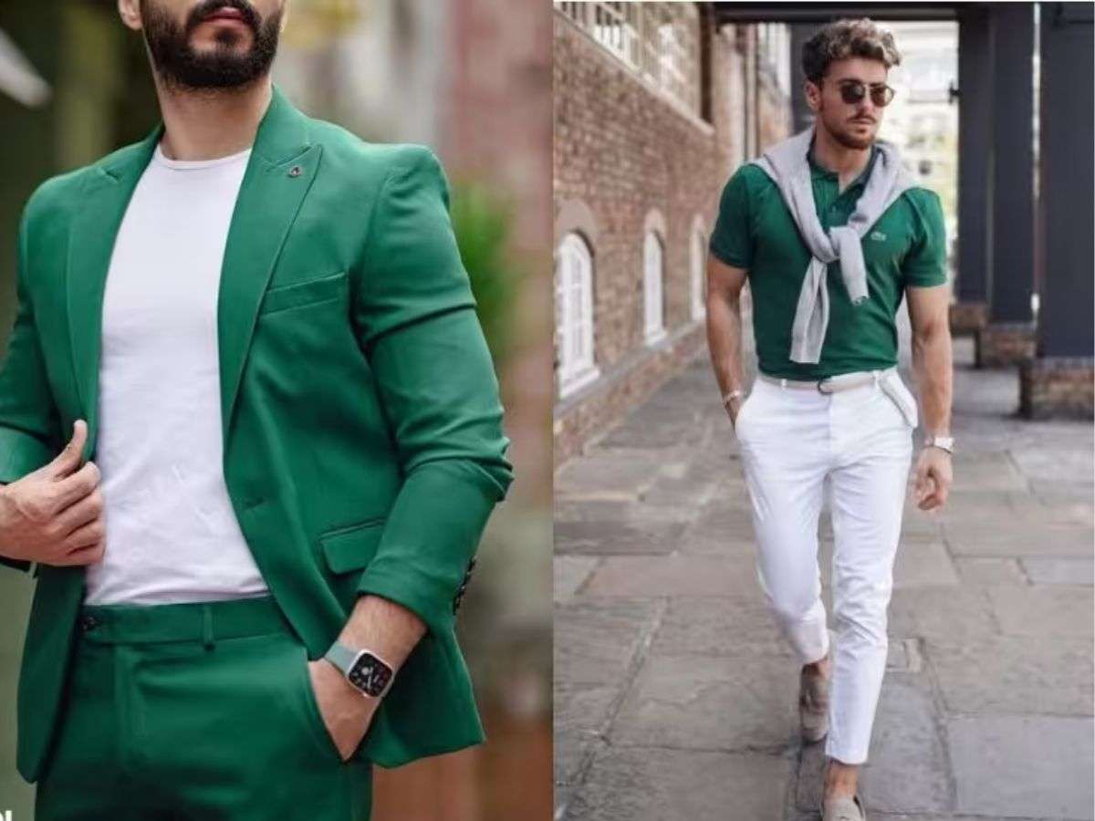 Màu xanh lá cây sẫm kết hợp với trắng tạo nên những set đồ trẻ trung và thanh lịch 