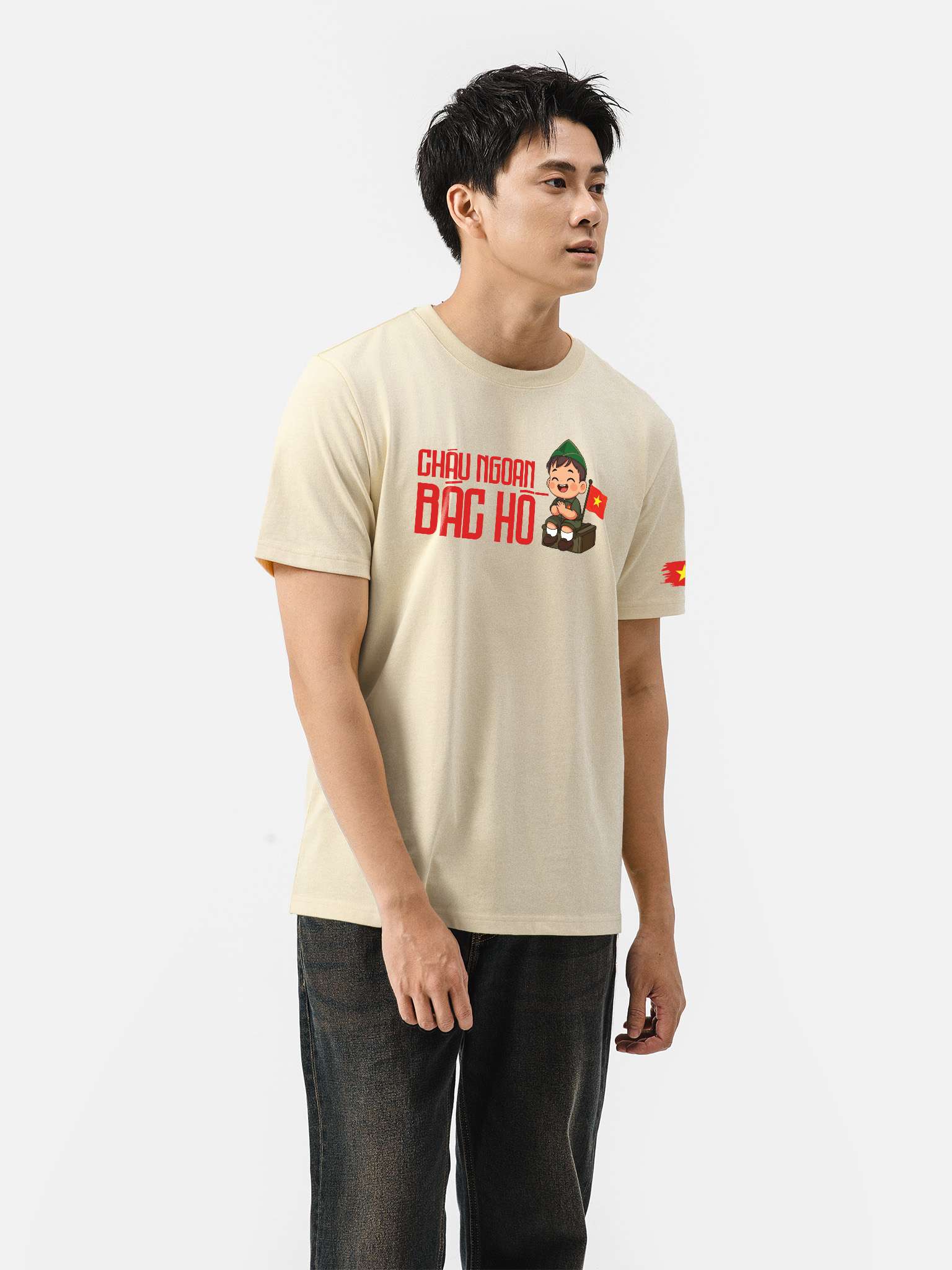 Áo thun Cotton 220gsm Cháu ngoan Bác Hồ bé trai