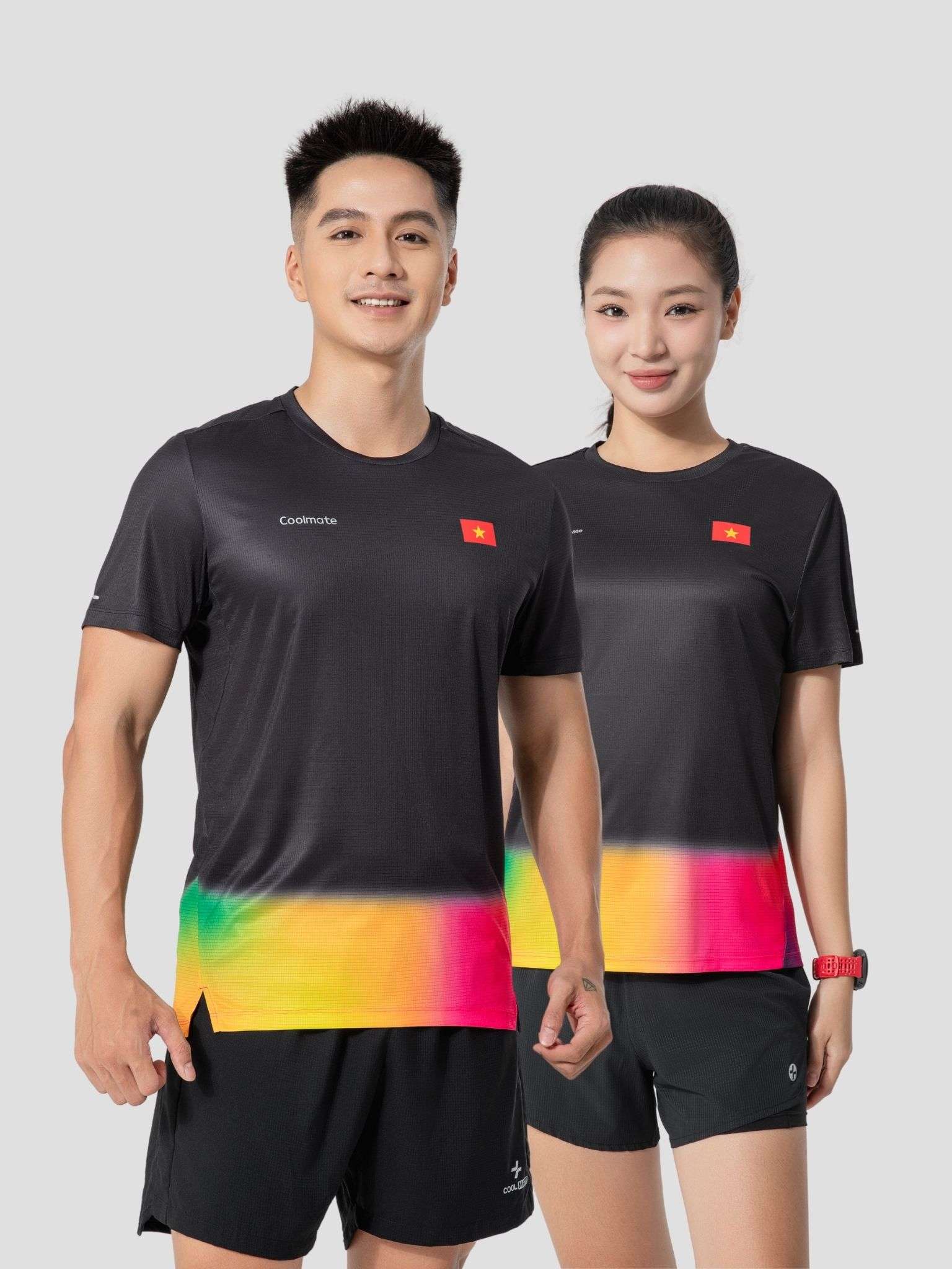 Áo thun chạy bộ "Cờ đỏ sao vàng" - Đen