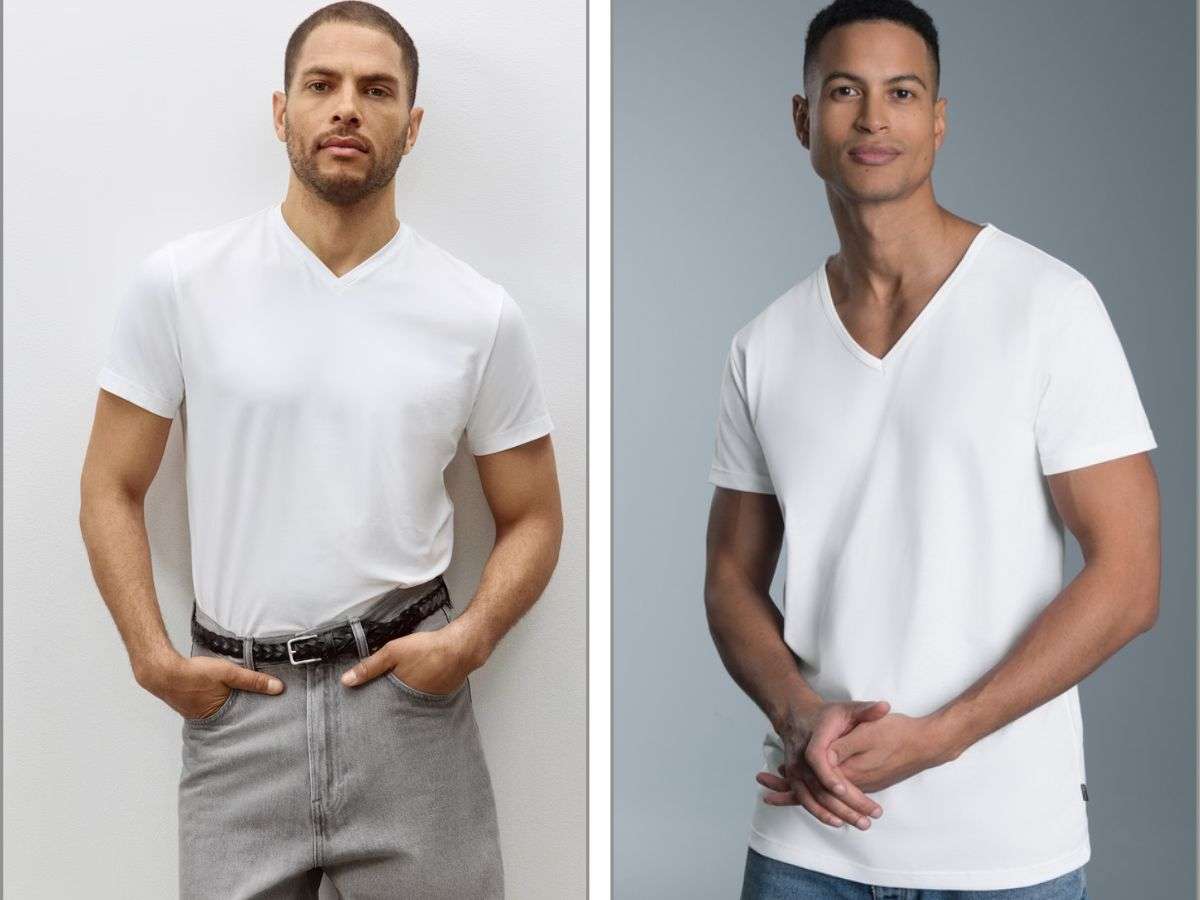 Áo phông oversize nam cổ chữ V màu trắng