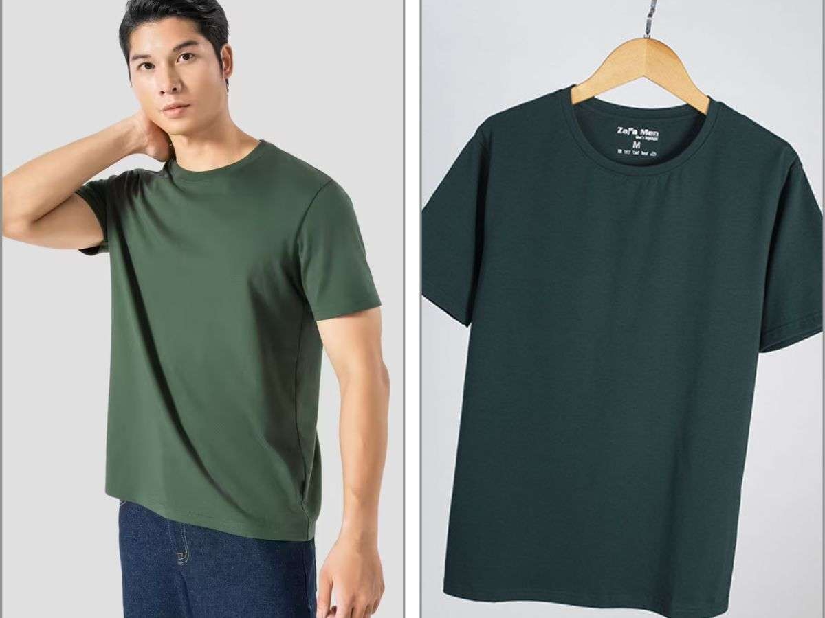 Áo thun trơn cotton màu xanh rêu