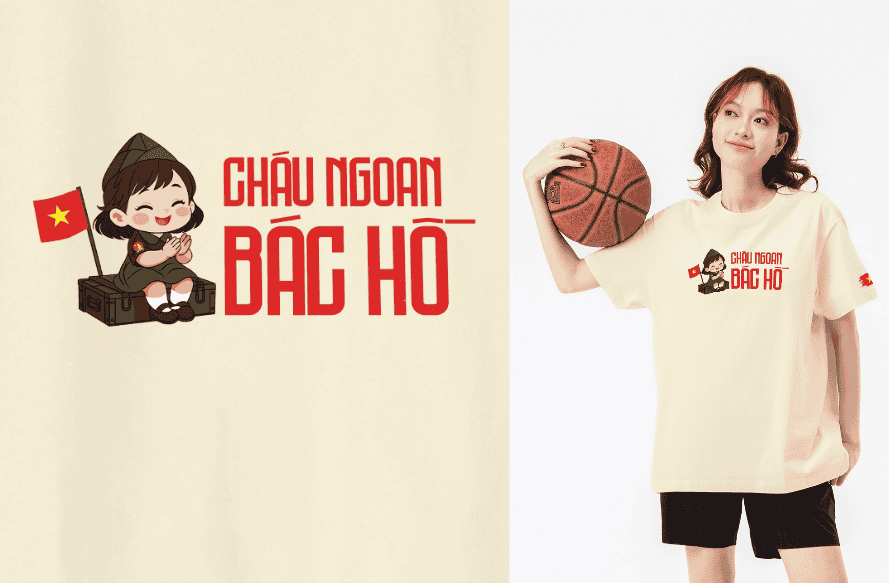 Áo thun Relaxed Fit Cháu ngoan Bác Hồ bé gái