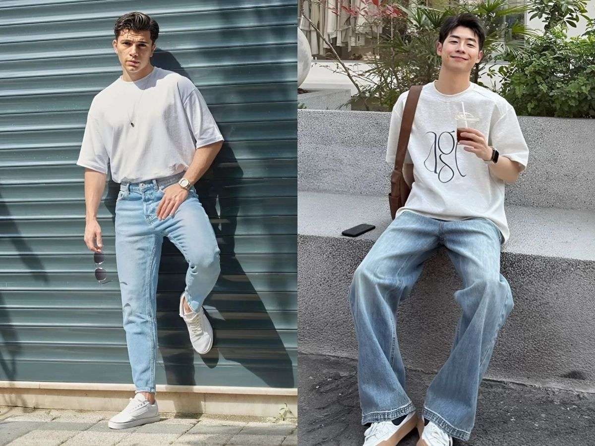 Vừa lịch sự vừa năng động khi phối áo thun tay lỡ với quần jeans