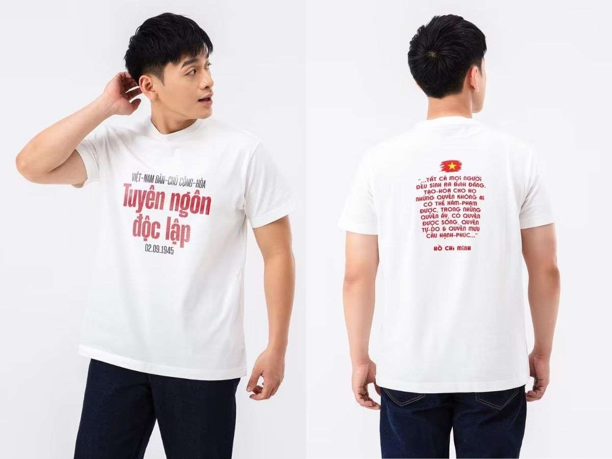 Áo thun biểu tượng Việt Nam in trích dẫn Tuyên ngôn Độc lập của Coolmate