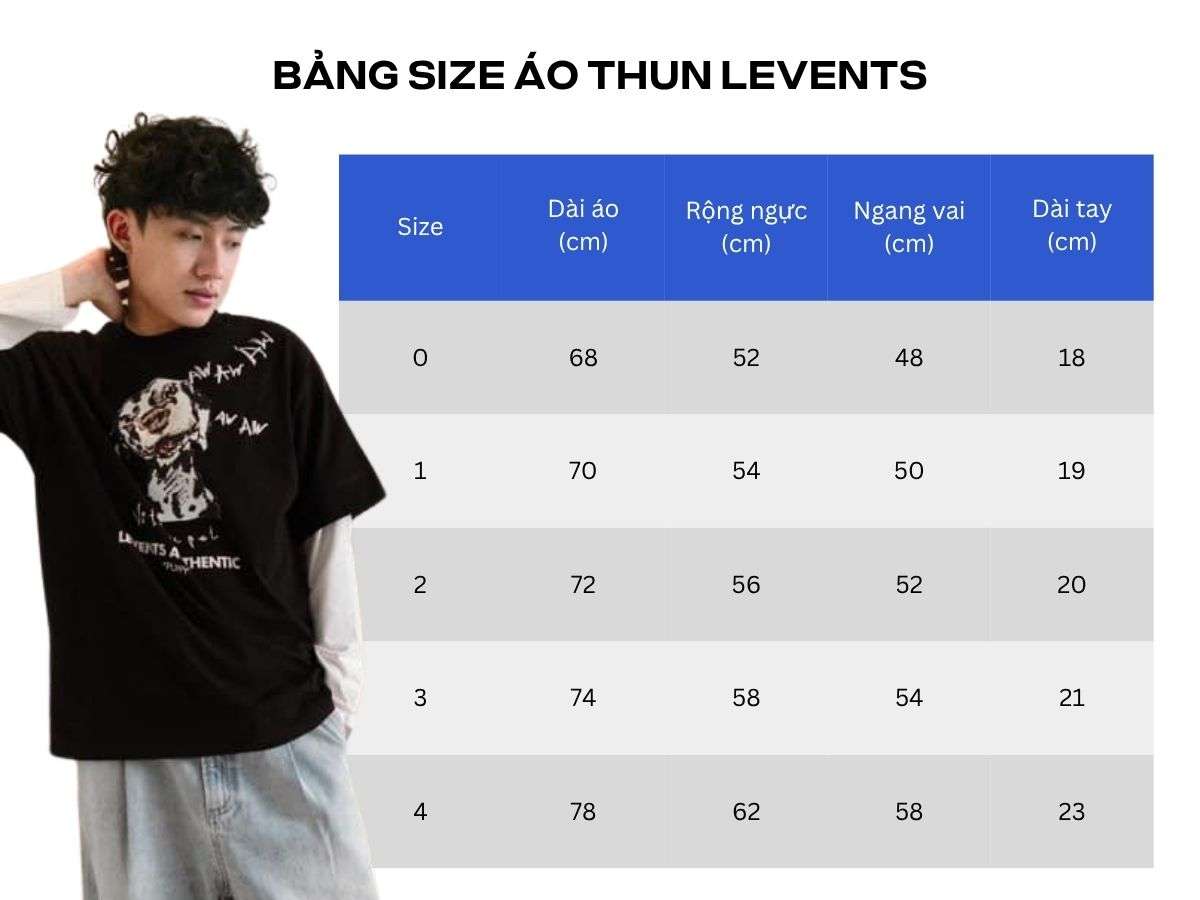 Bảng size áo thun Levents