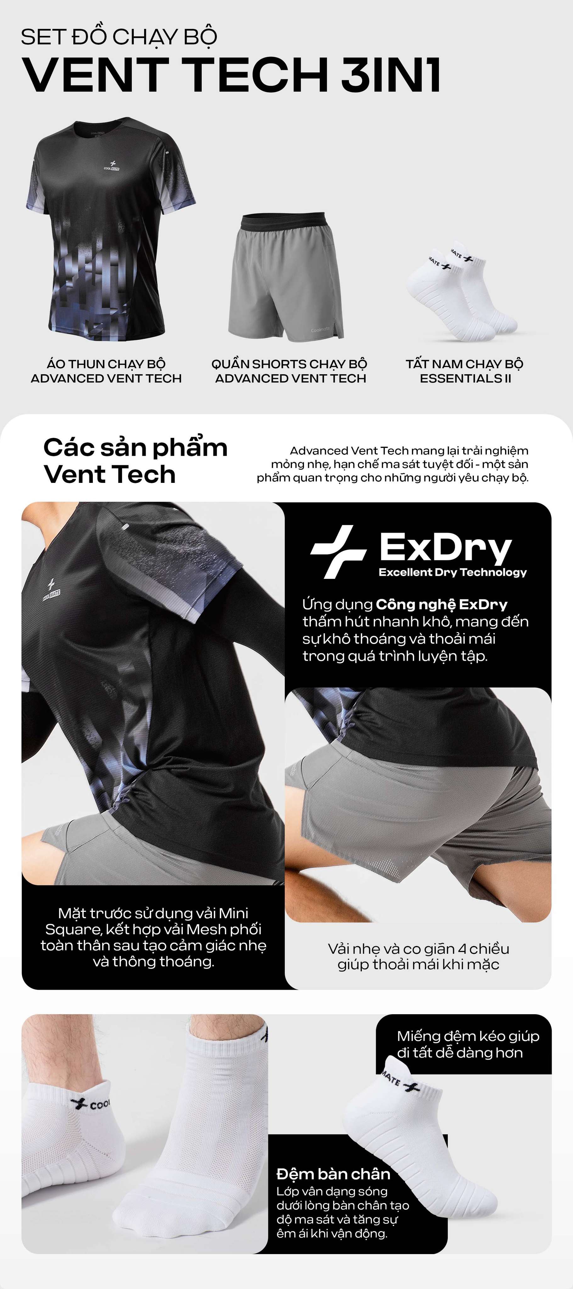 Set Đồ Chạy Bộ Vent Tech 3in1 tối ưu hiệu suất, chinh phục đường chạy dài