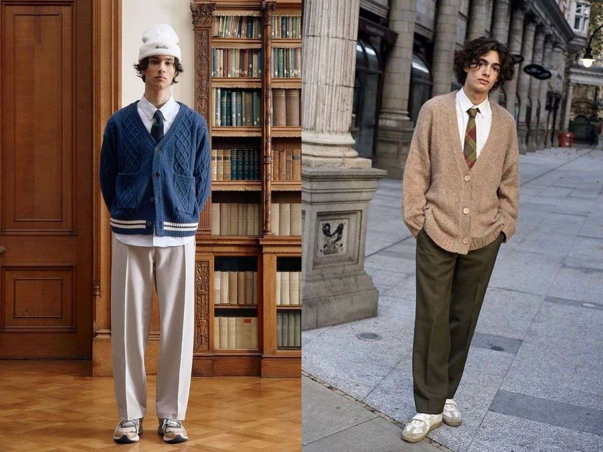 Thanh lịch khi phối cardigan và sơ mi