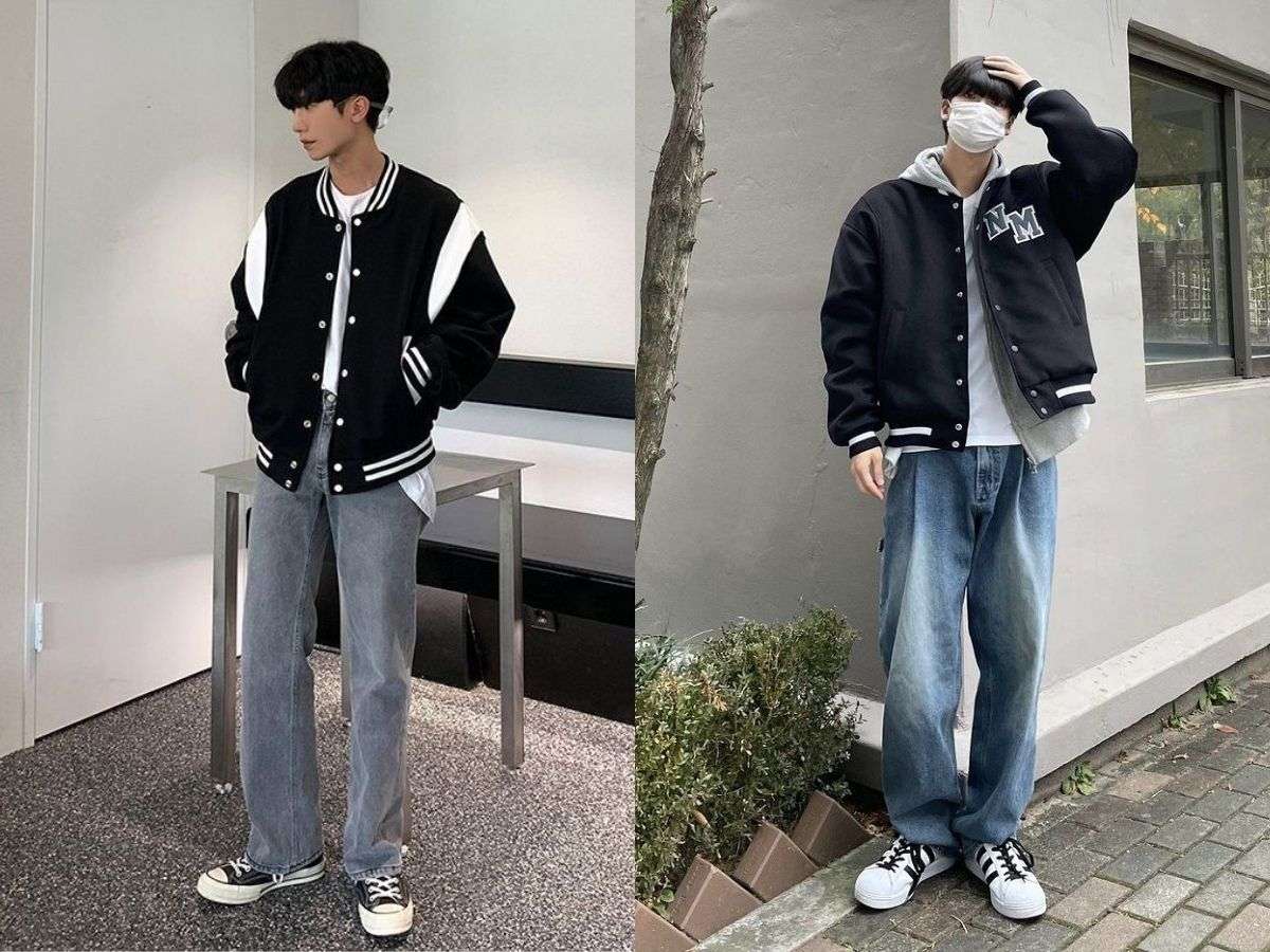Phối áo khoác bomber kết hợp quần jean cho mùa thu