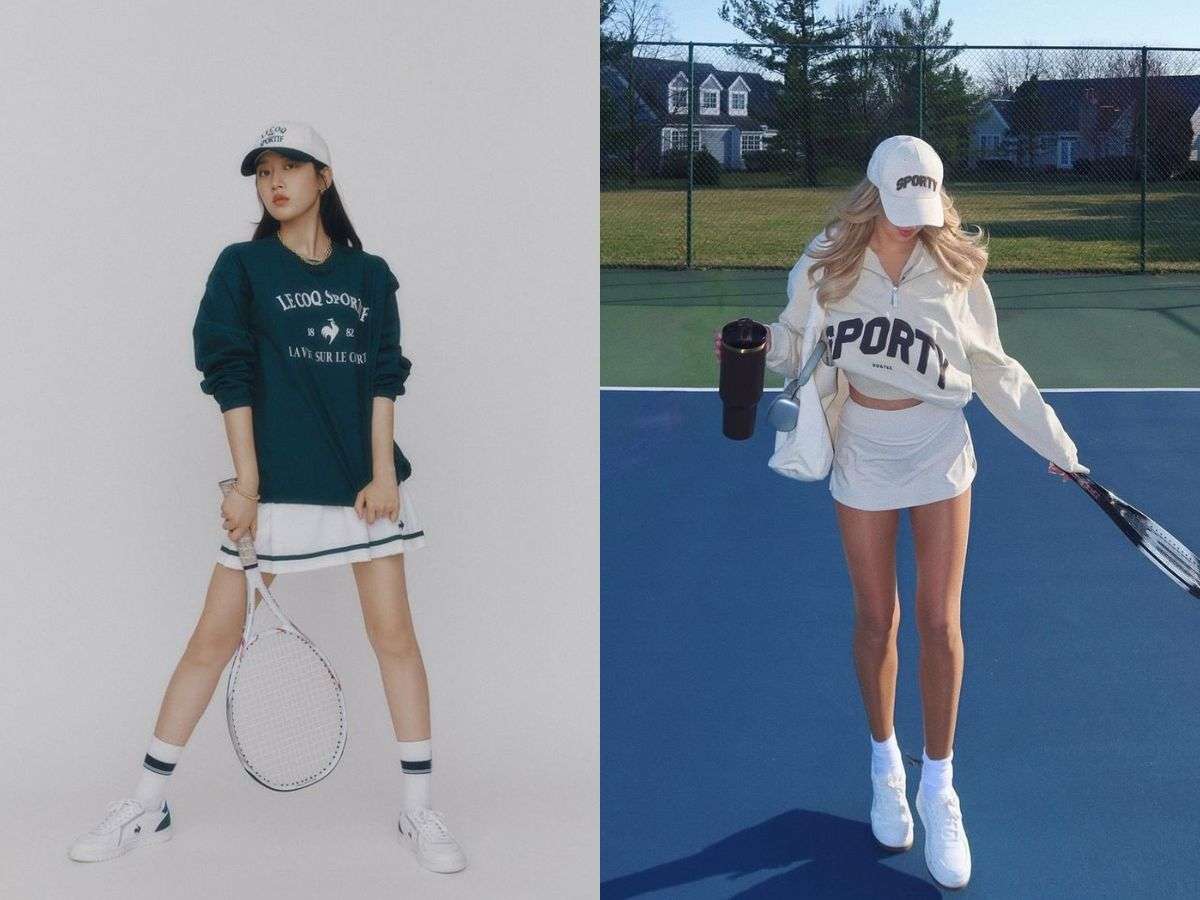 Phối áo sweater và chân váy tennis