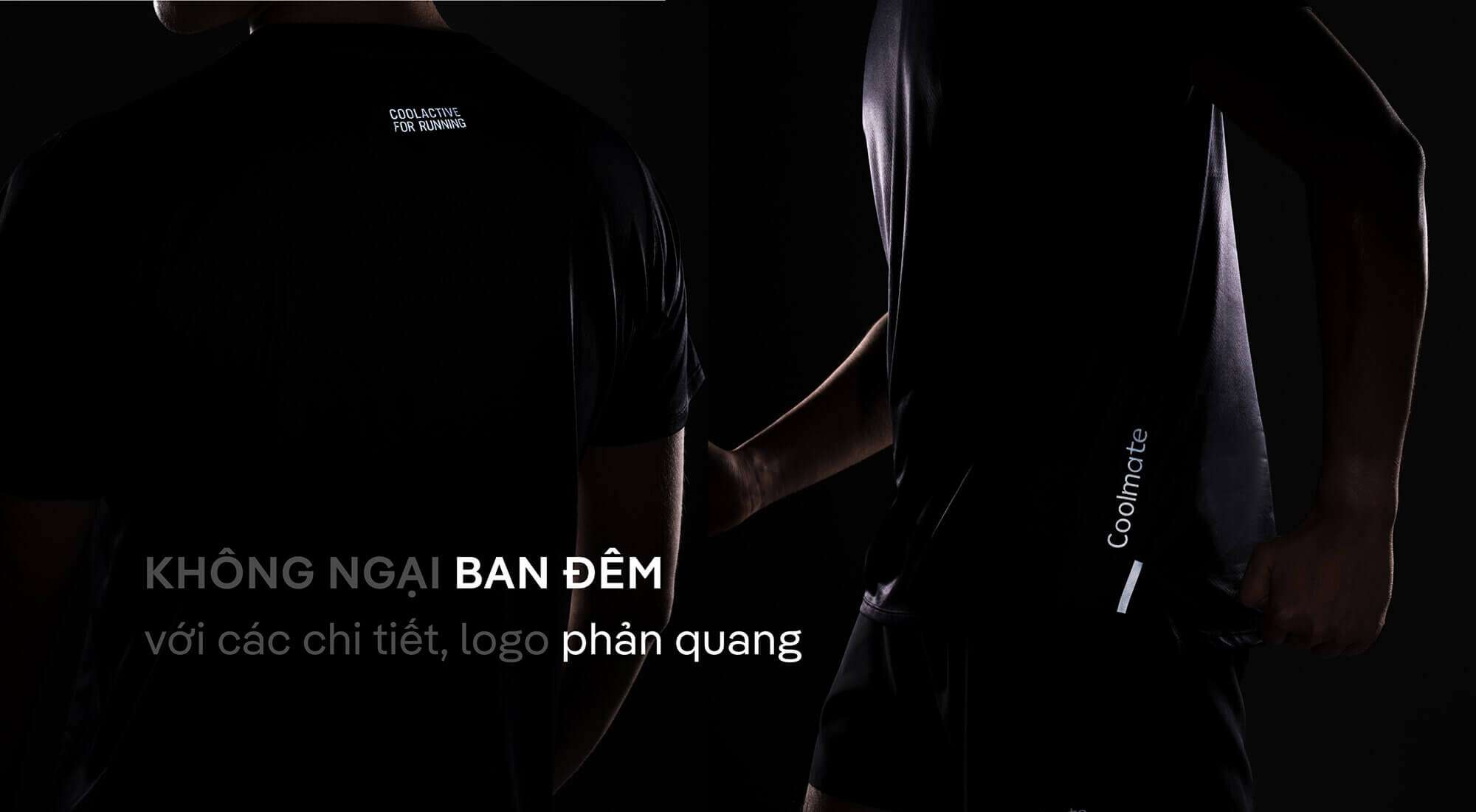 Chi tiết logo phản quang trên áo thun và quần short chạy bộ Coolmate giúp an toàn khi chạy đêm