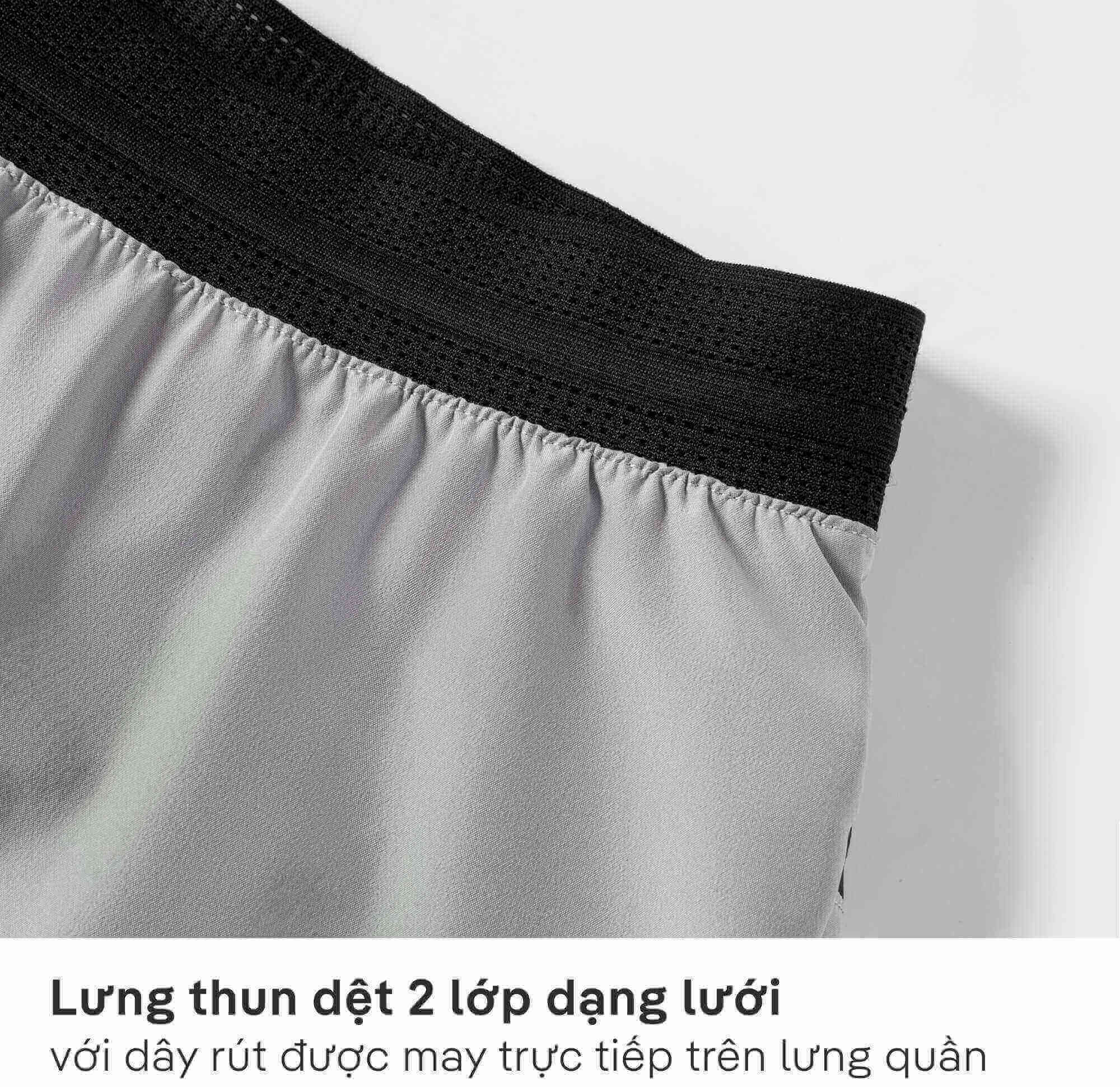 Chi tiết lưng thun dệt 2 lớp dạng lưới của quần short chạy bộ Essential