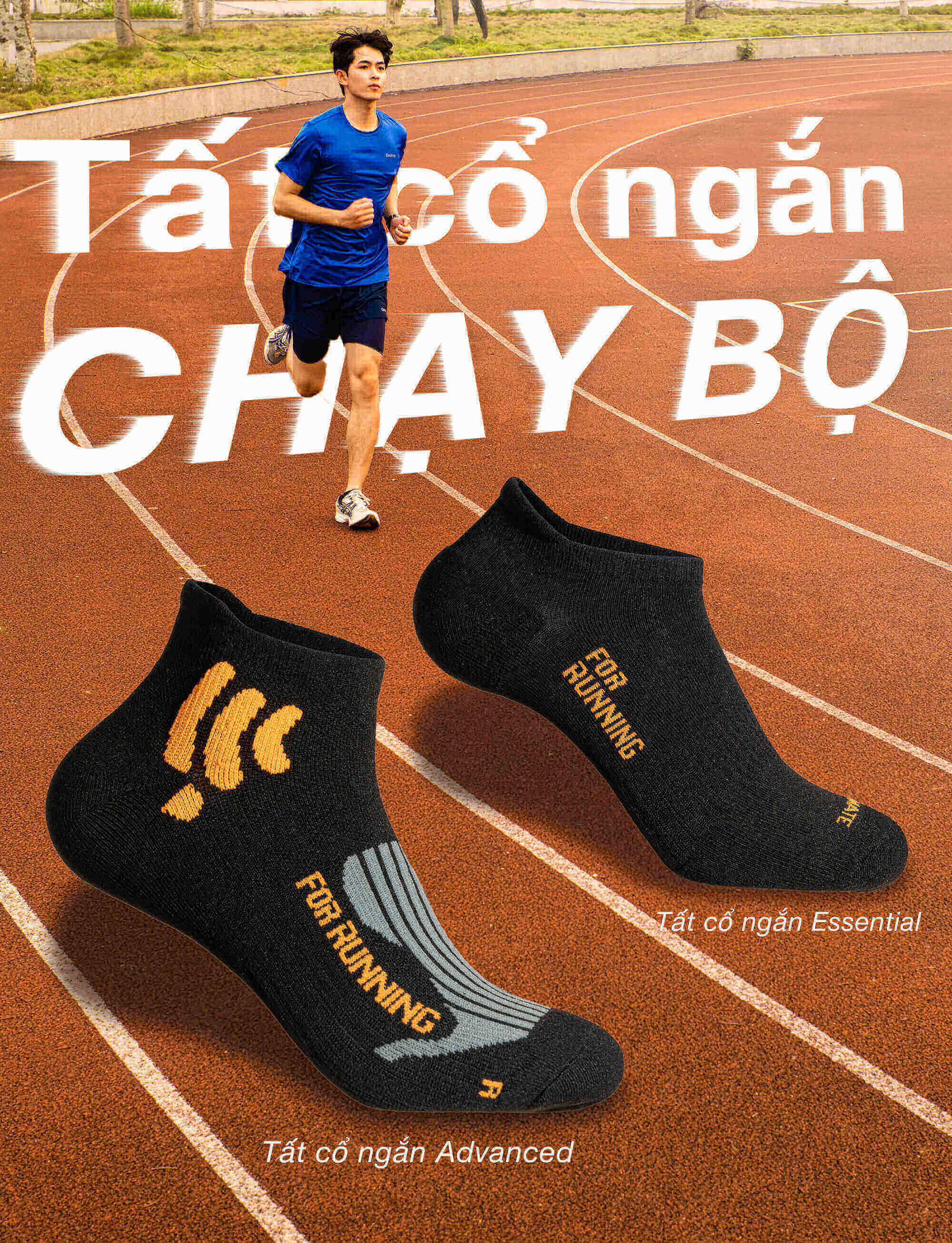 Combo 2 Tất chạy bộ Essential và Advanced trên đường chạy