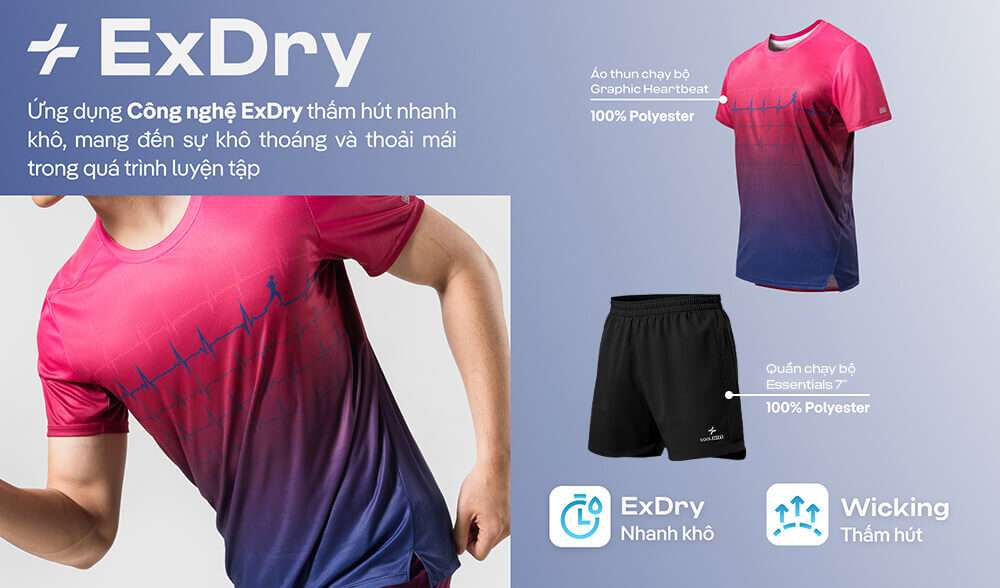 Công nghệ ExDry và Wicking trên áo thun và quần chạy bộ Heartbeat