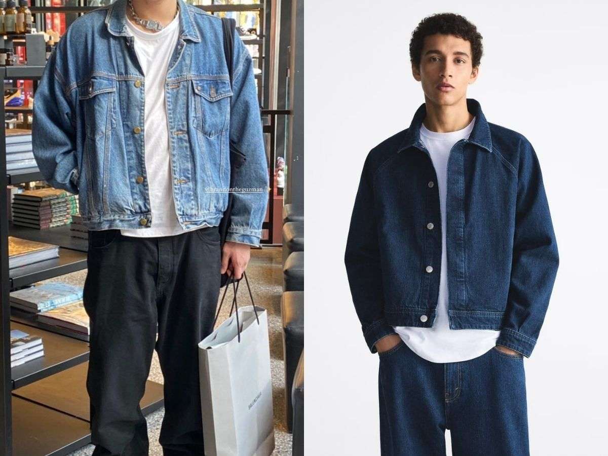 Diện áo oversize nam bên trong áo khoác jeans là cách phối đồ tạo nên vẻ ngoài bụi bặm và nam tính