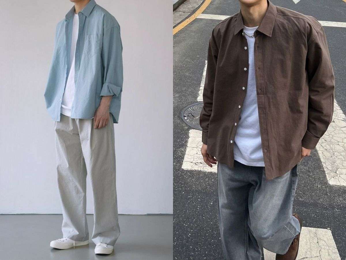 Layering áo sơ mi khoác ngoài áo thun oversize nam, một cách phối đồ đầy năng động và phong cách