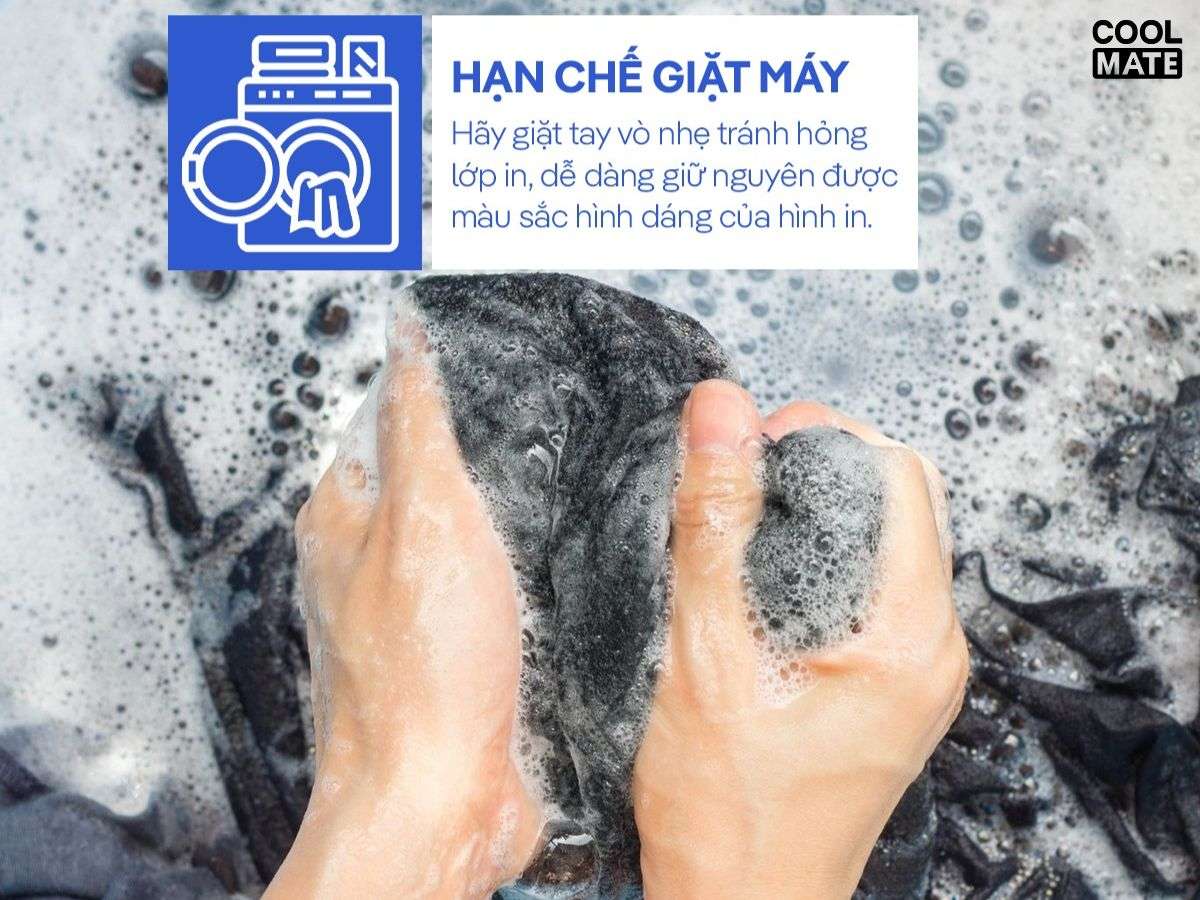 Hạn chế giặt máy để tránh ảnh hưởng đến hình in trên áo