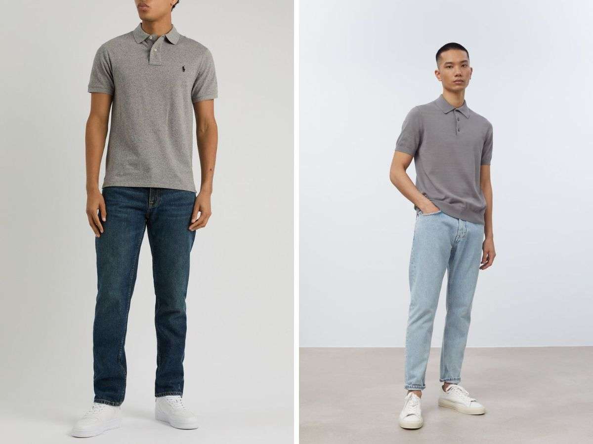 Áo polo xám + quần jeans vừa lịch sự vừa trẻ trung cho chàng hiện đại