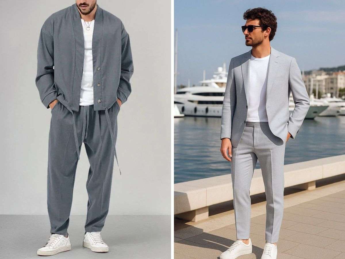 Màu trắng và màu xám kết hợp ăn ý với nhau, tạo nên một outfit thanh lịch và thời trang 