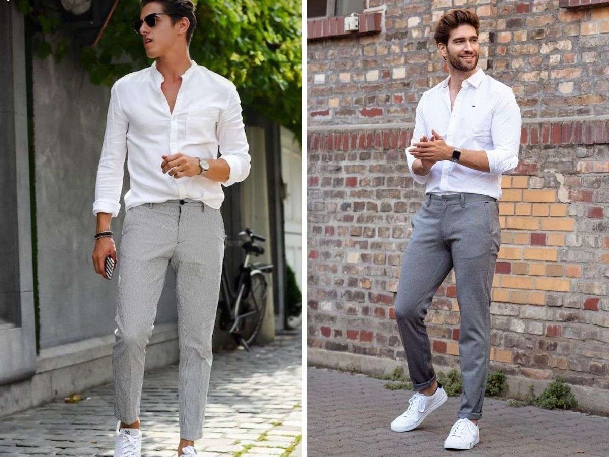 Áo sơ mi trắng + quần tây xám - sự kết hợp ăn ý và hoàn hảo dành cho các chàng hiện đại 