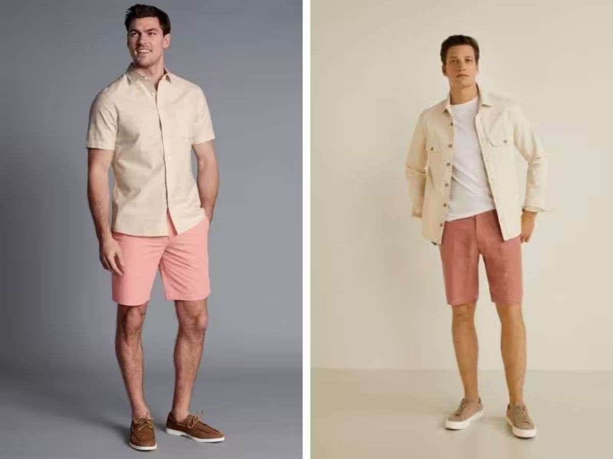 Trở thành quý ông lãng mạn cho các buổi pool party khi mix áo sơ mi nam và quần short màu hồng 