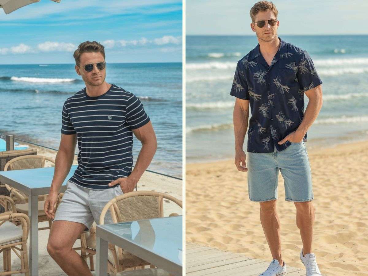 Combo quần short cùng áo thun hoặc sơ mi họa tiết giúp anh em siêu bảnh