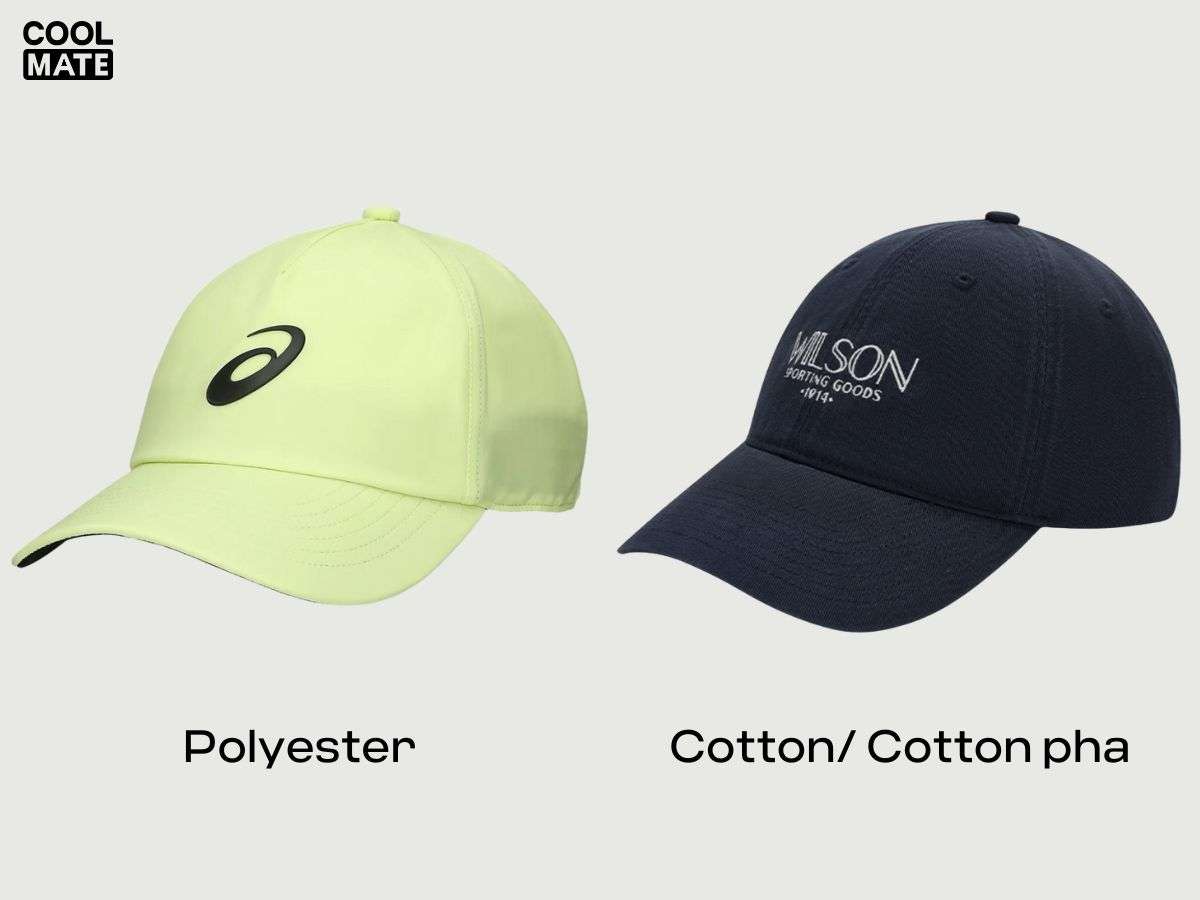 Polyester và cotton là 2 loại chất liệu phổ biến của mũ tennis