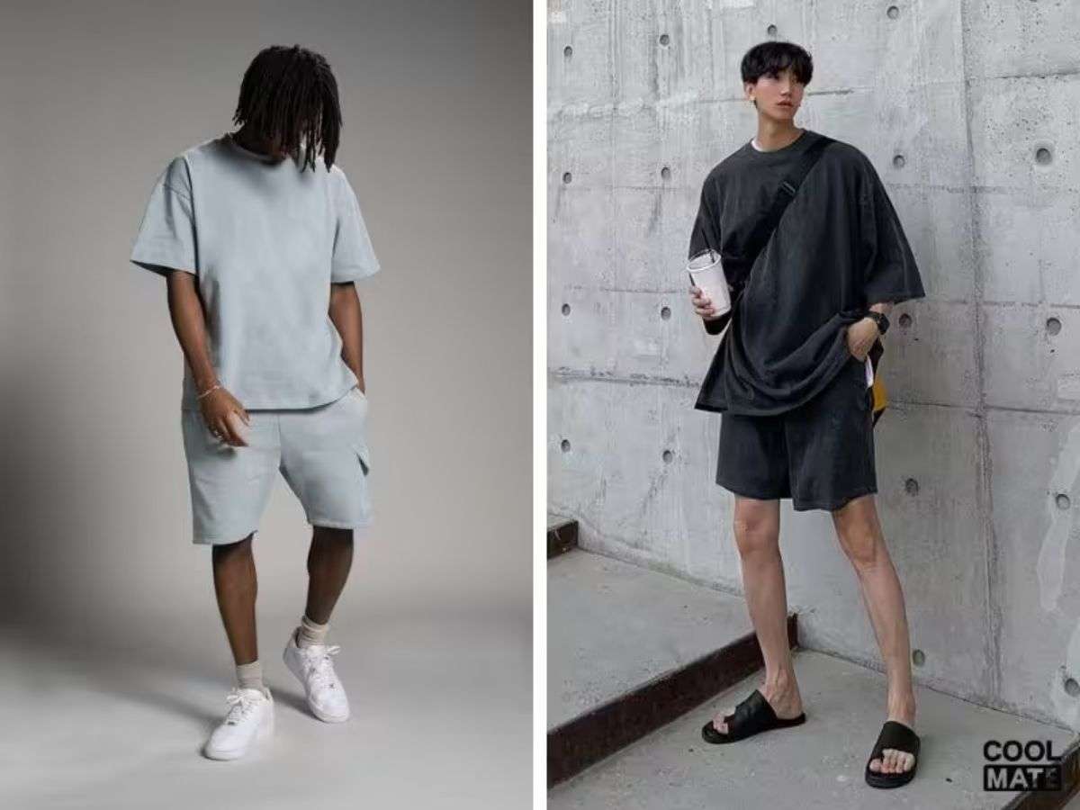 Phối áo thun oversize cùng với quần short là một lựa chọn của hầu hết các anh chàng